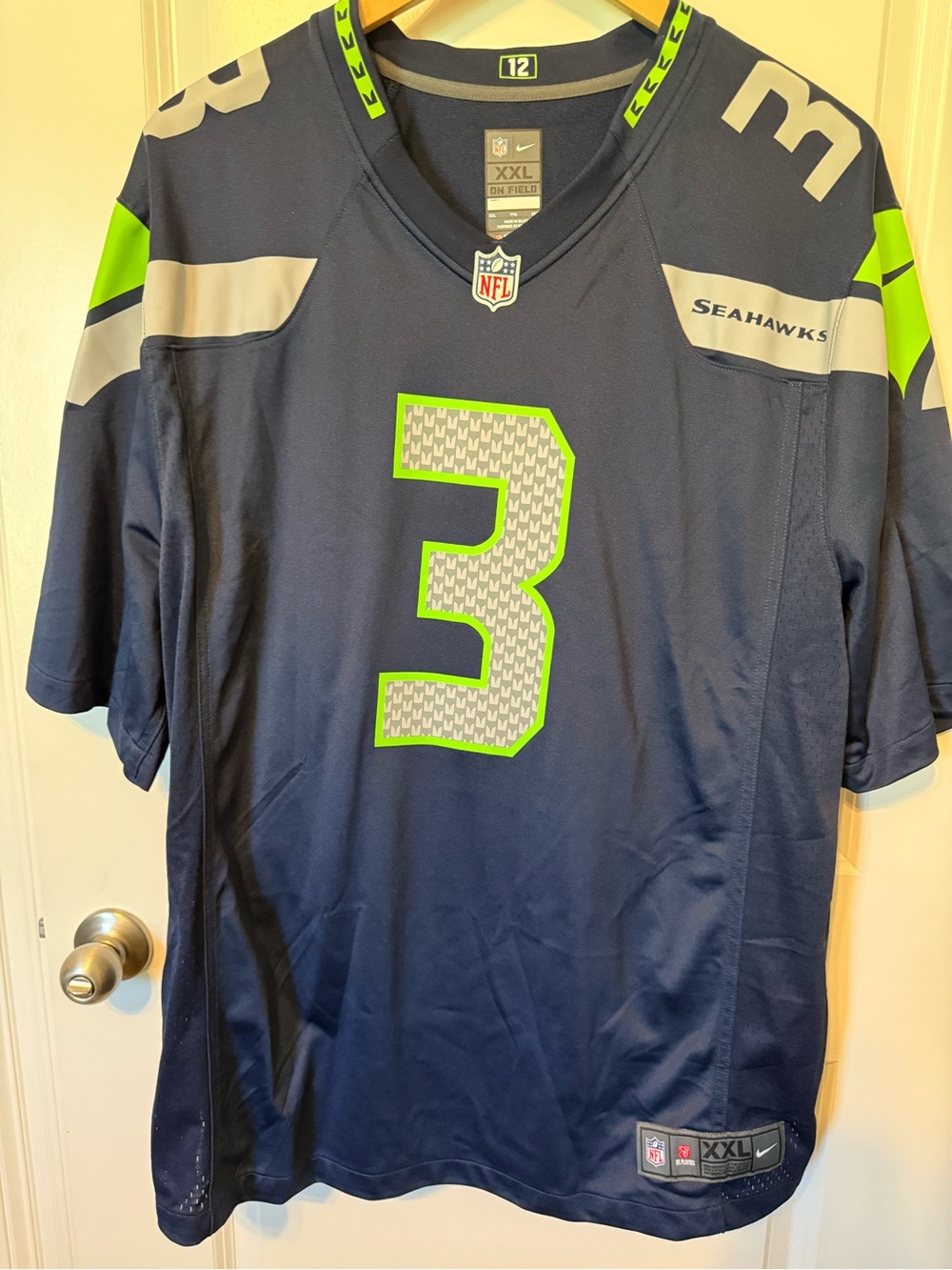 Nike Seahawks #3 Men's Jersey in Navy and Neon Green
